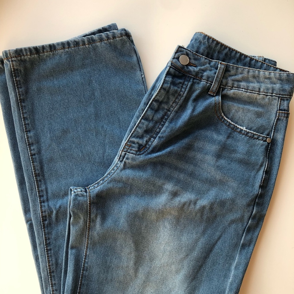 High-Waisted Straight Blue Jeans